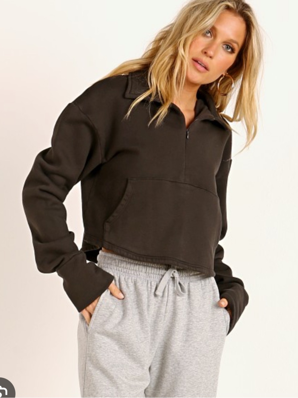 Joah Brown Grey Aspen Half Zip Sweater
